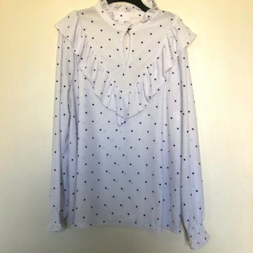 Charter Club White & Blue Pot A Dot Blouse- Size XL